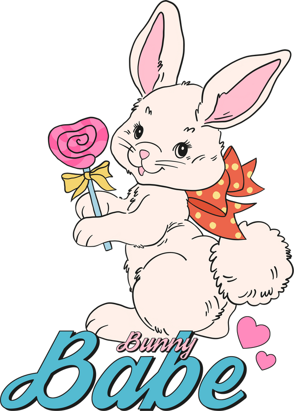 Bunny Babe with Lollipop Retro Design – Easter Ready to Press DTF Transfer