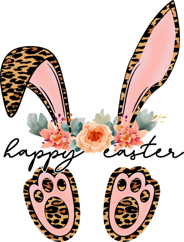 Leopard Print Bunny Ears & Paws with Floral Crown – Easter Ready to Press DTF Transfer