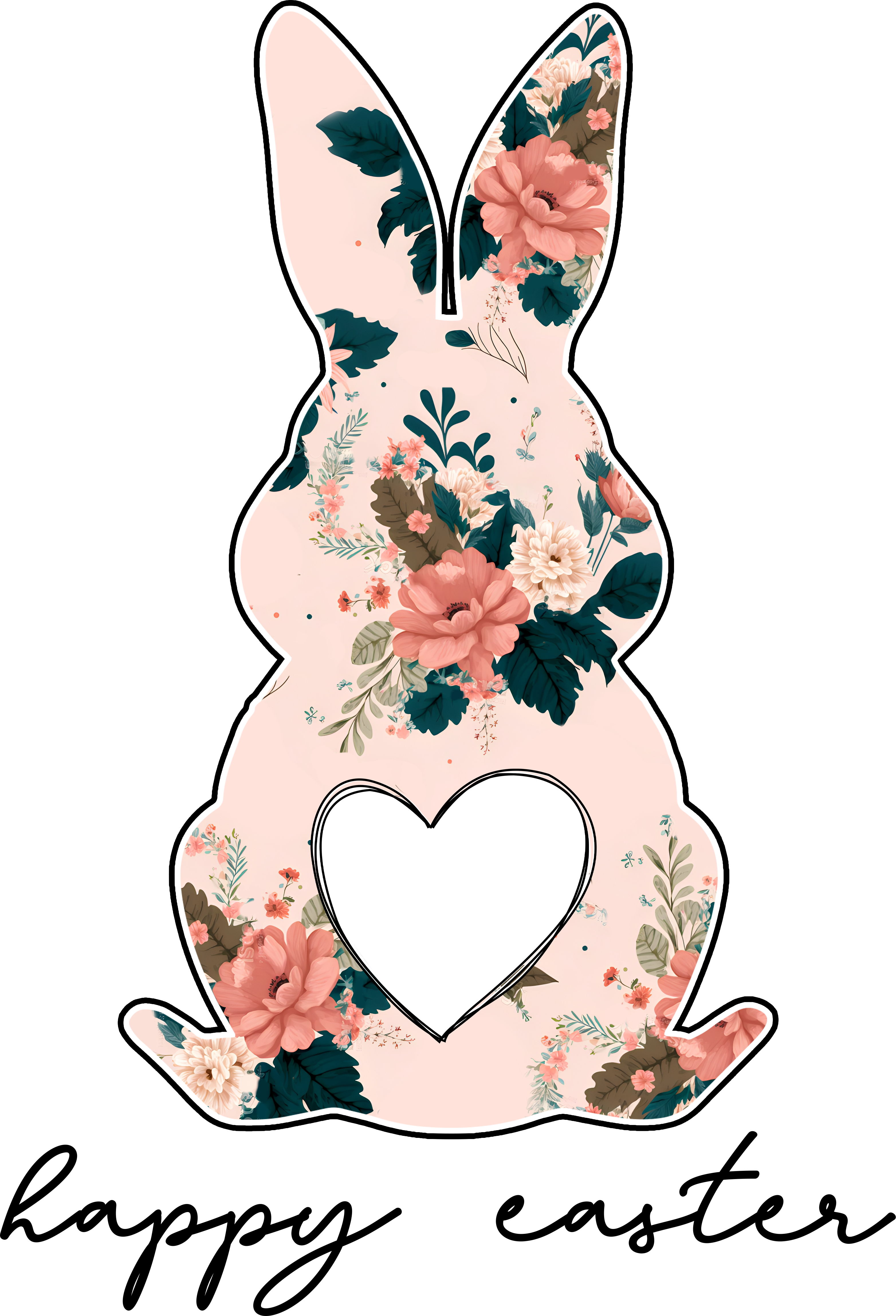Floral Bunny Silhouette with Heart – Easter Ready to Press DTF Transfer