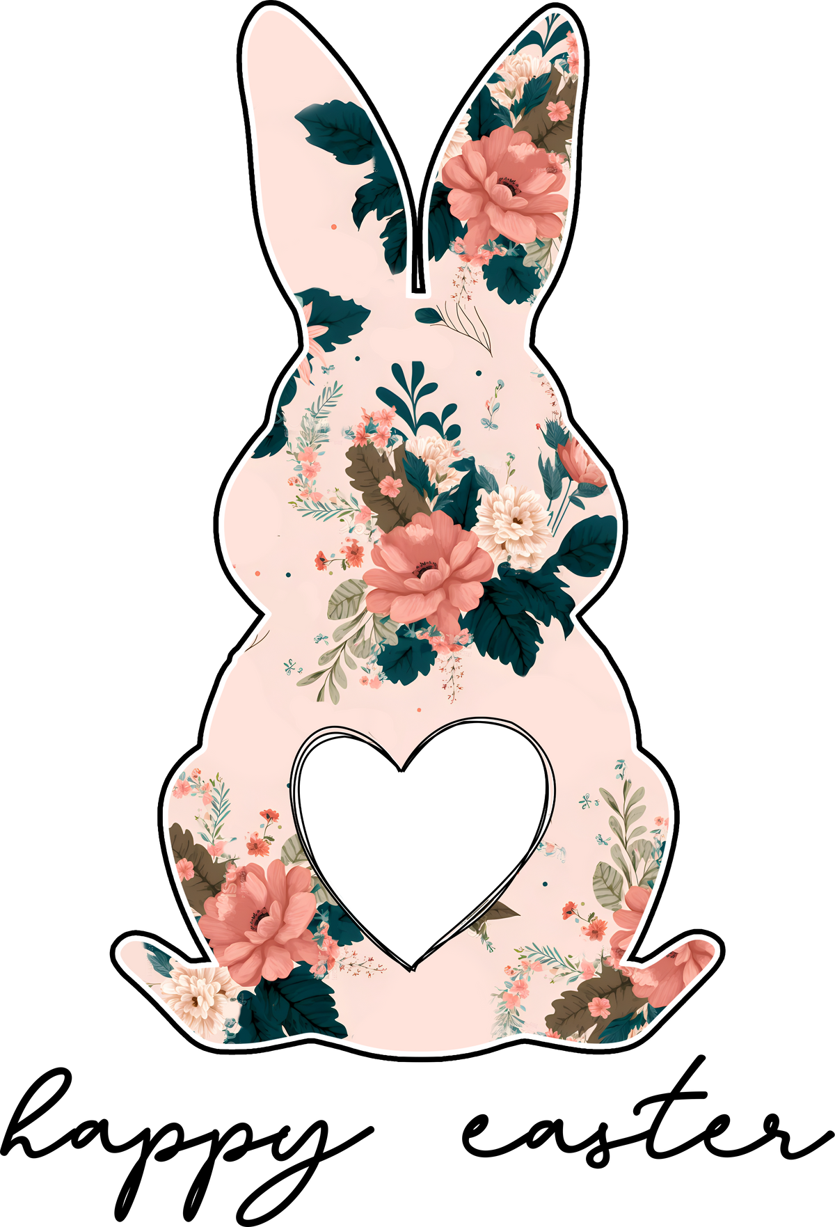 Floral Bunny Silhouette with Heart – Easter Ready to Press DTF Transfer