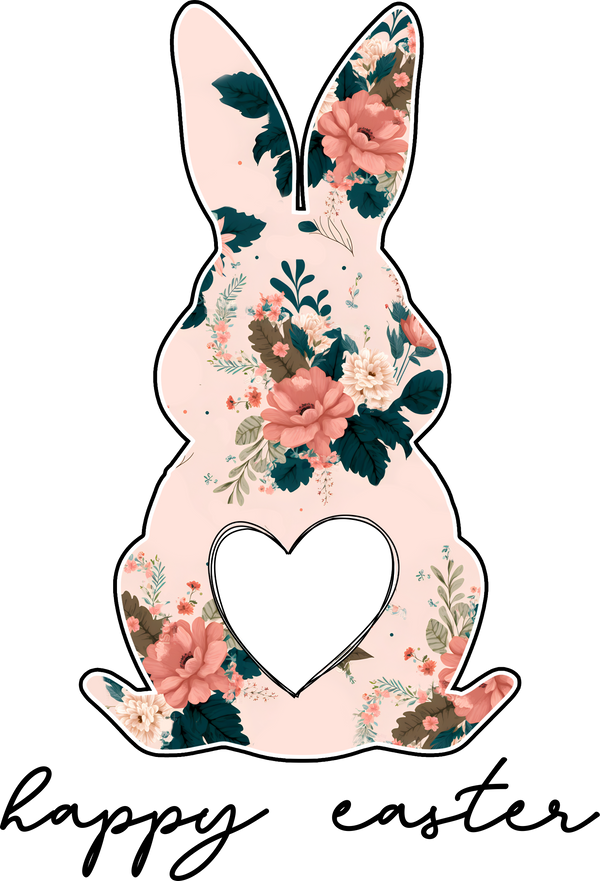 Floral Bunny Silhouette with Heart – Easter Ready to Press DTF Transfer