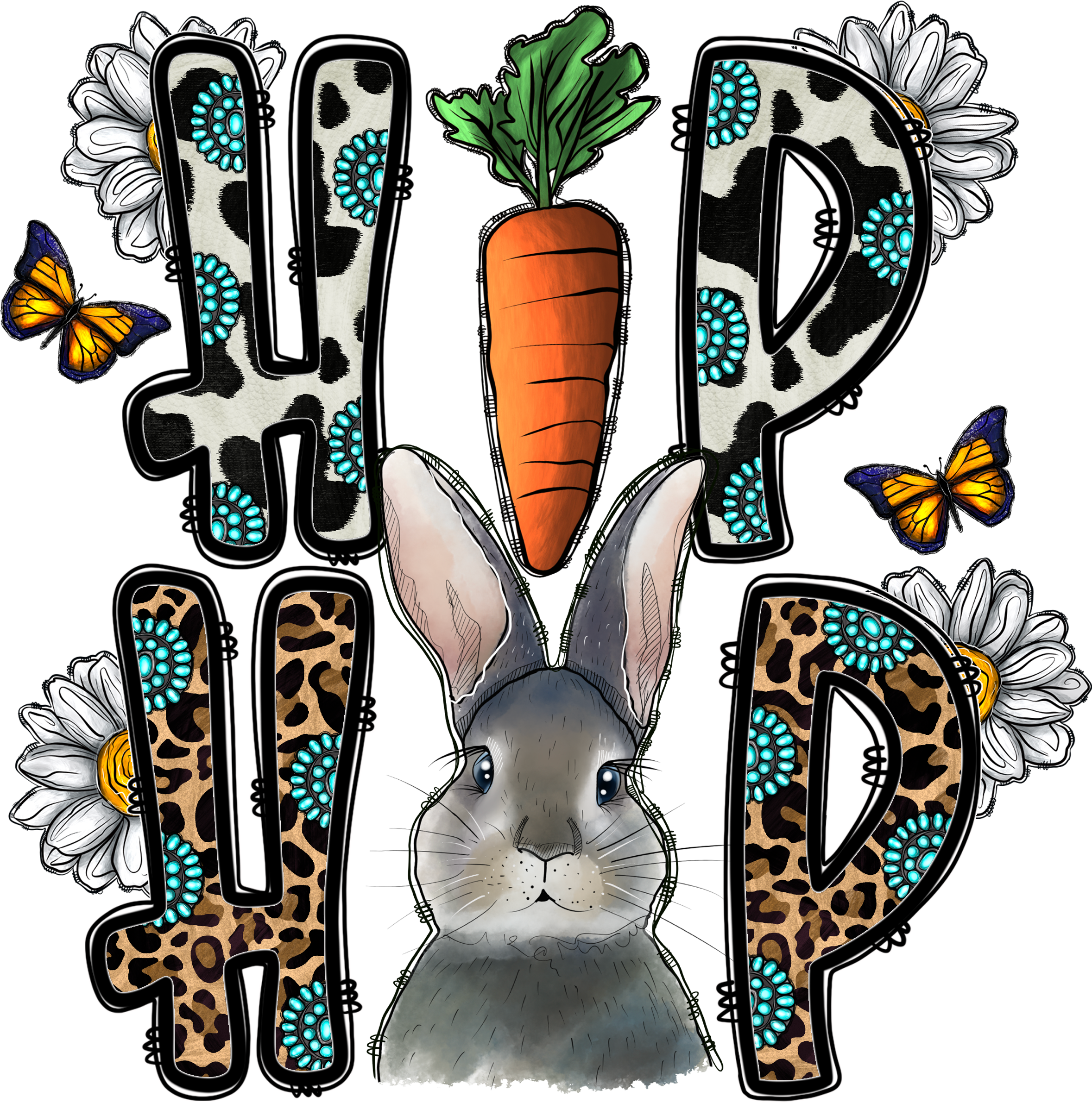 Hip Hop Western Style Easter Bunny Typography – Easter Ready to Press DTF Transfer