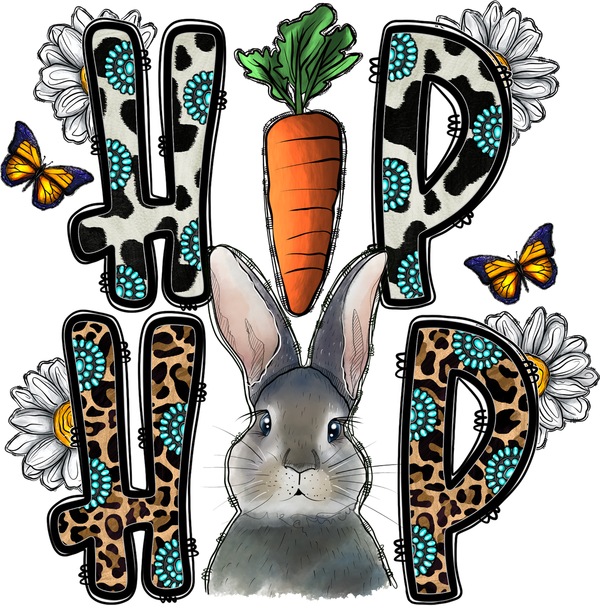 Hip Hop Western Style Easter Bunny Typography – Easter Ready to Press DTF Transfer
