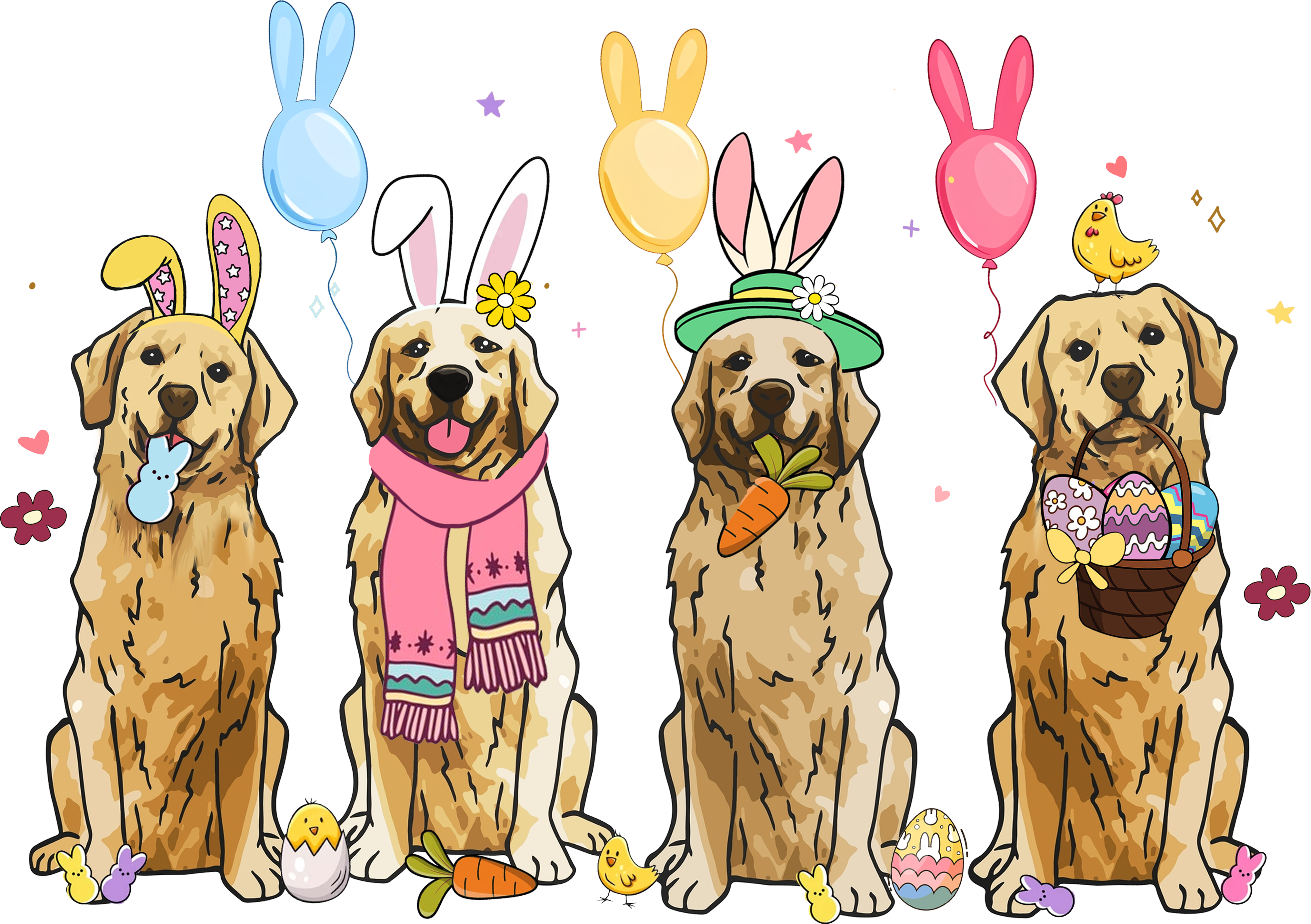 Easter Dogs with Bunny Ears & Baskets – Easter Ready to Press DTF Transfer