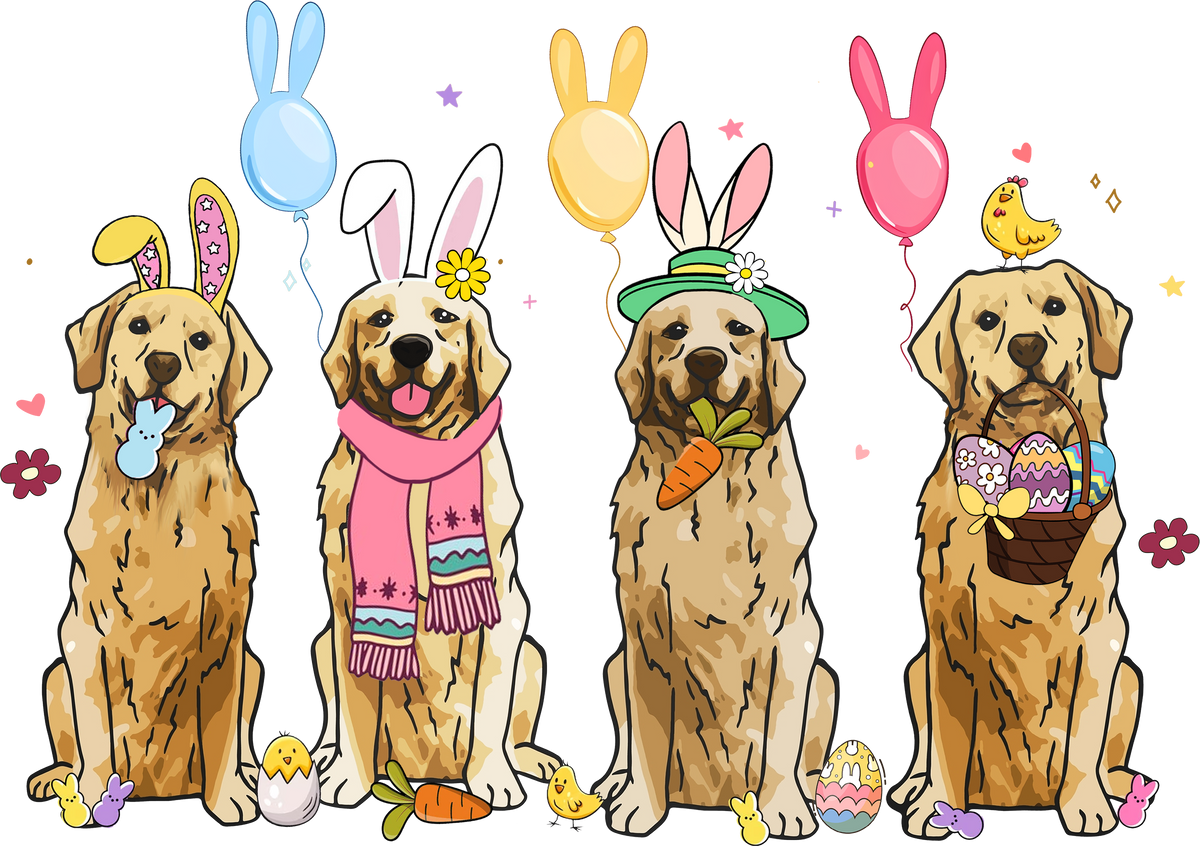 Easter Dogs with Bunny Ears & Baskets – Easter Ready to Press DTF Transfer