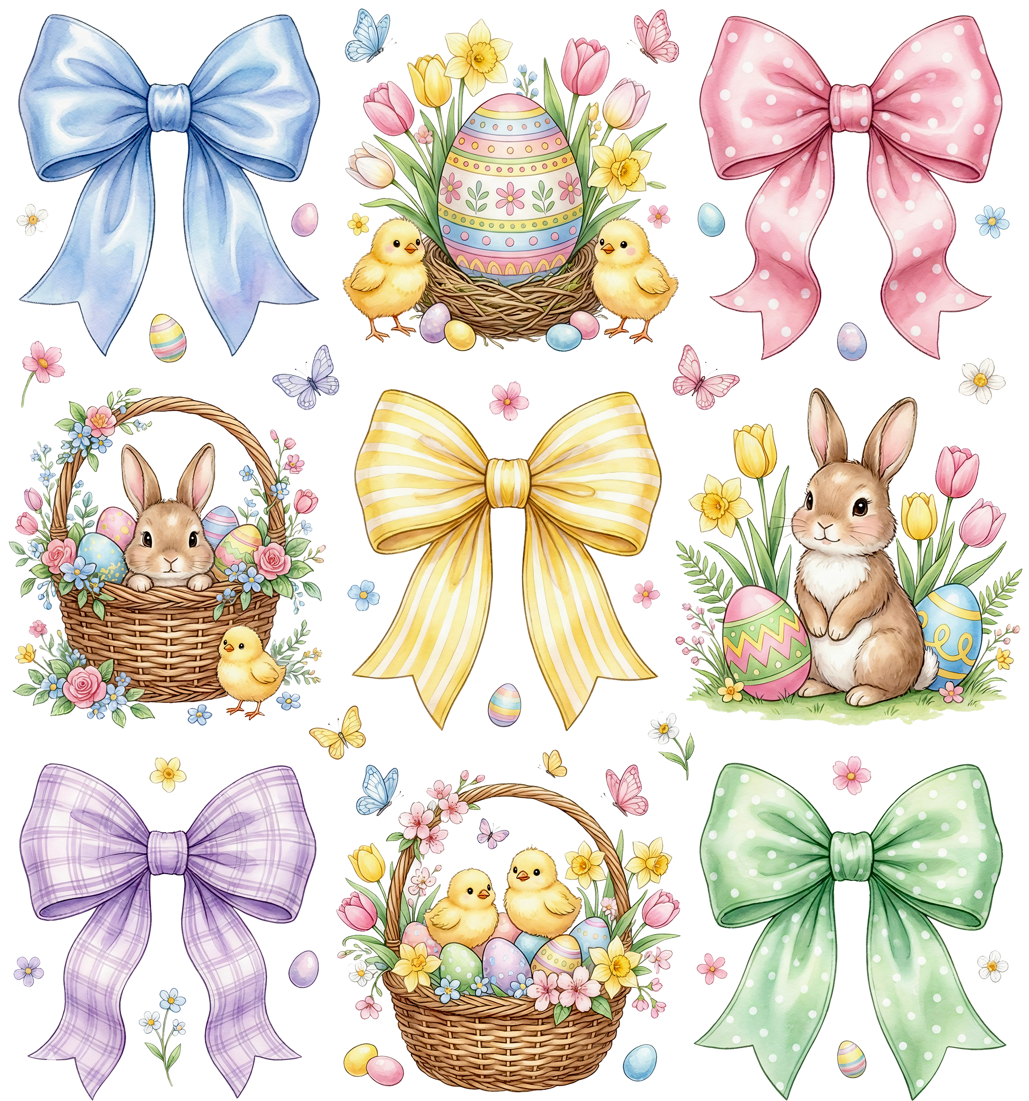 Easter Coquette Bows & Cute Bunny Chick Garden Bundle – Easter Ready to Press DTF Transfer