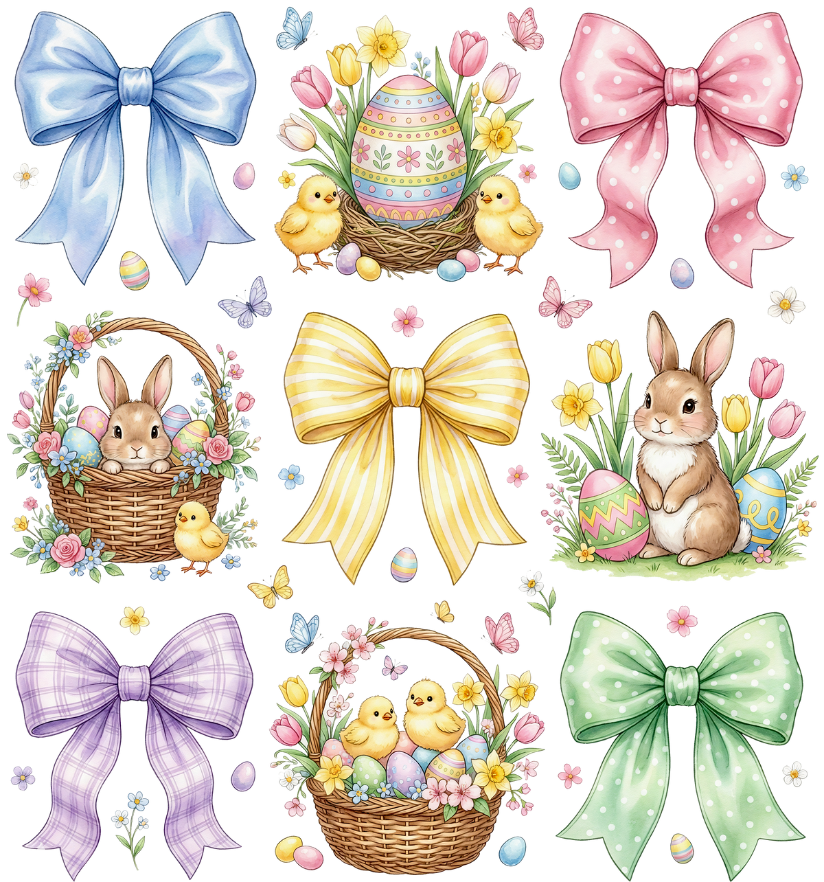 Easter Coquette Bows & Cute Bunny Chick Garden Bundle – Easter Ready to Press DTF Transfer
