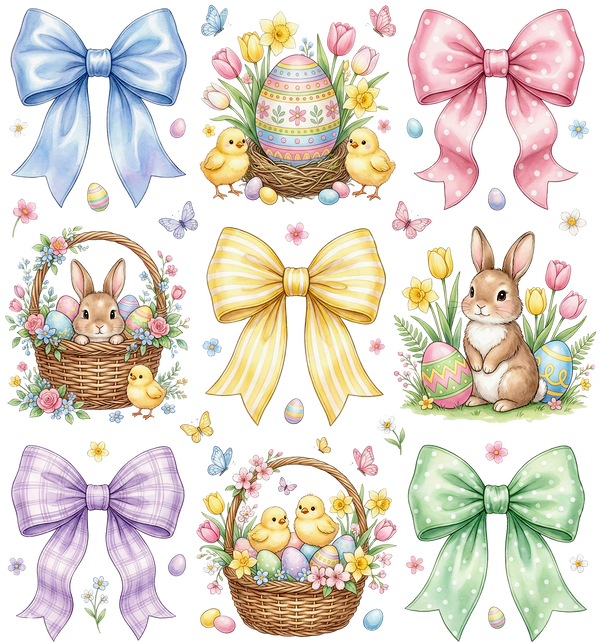 Easter Coquette Bows & Cute Bunny Chick Garden Bundle – Easter Ready to Press DTF Transfer