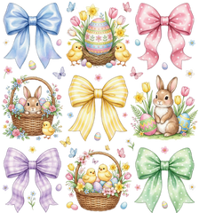 Easter Coquette Bows & Cute Bunny Chick Garden Bundle – Easter Ready to Press DTF Transfer