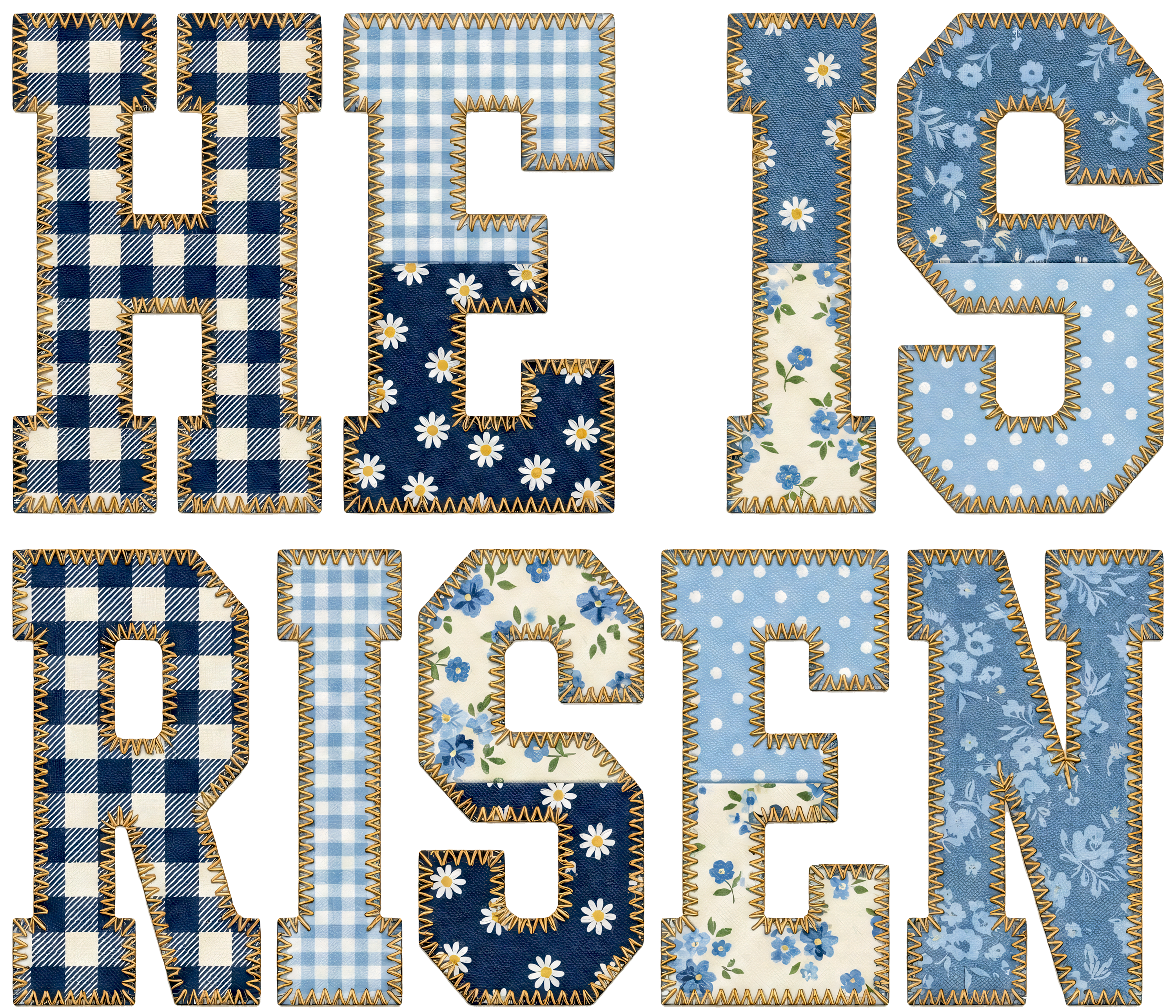Blue Patchwork He Is Risen Easter Religious Typography – Ready to Press DTF Transfer