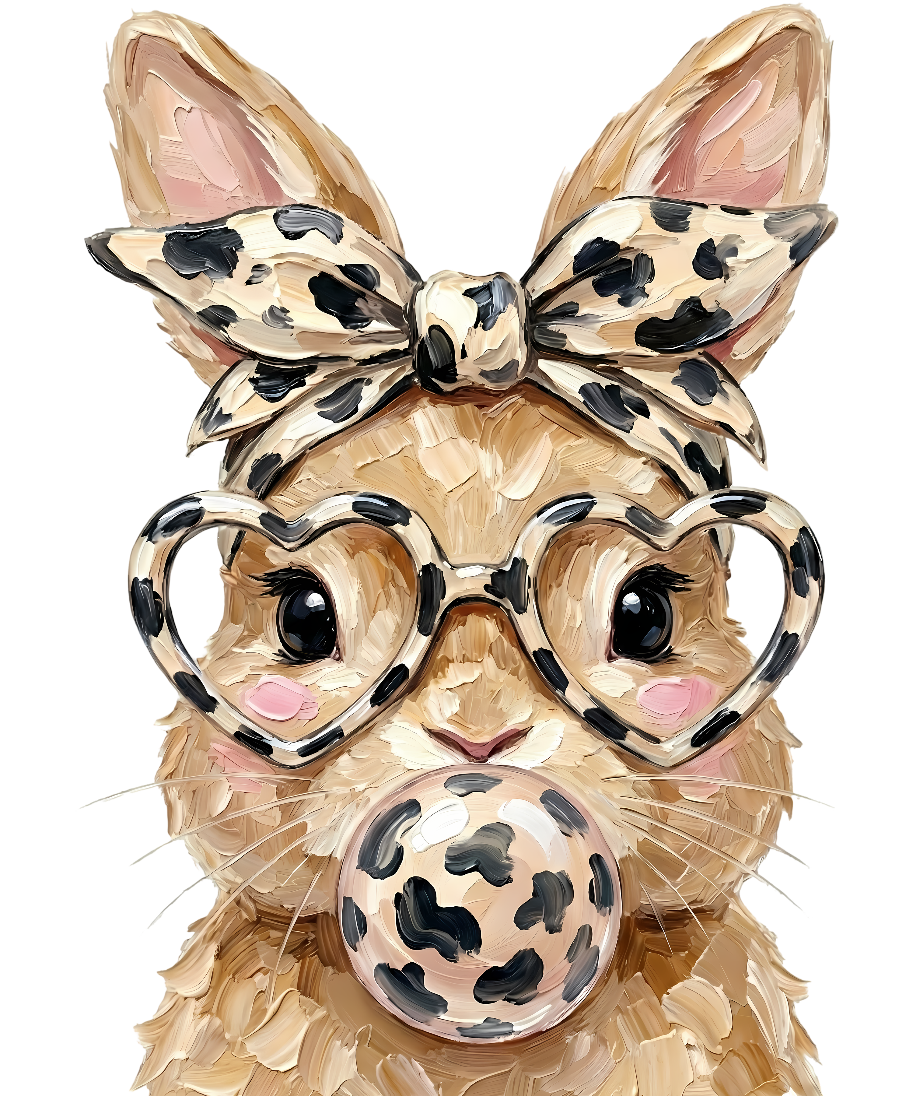 Oil Paint Leopard Bunny with Heart Glasses & Bubblegum – Easter Ready to Press DTF Transfer