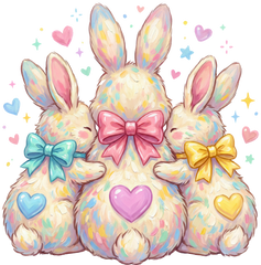 Watercolor Trio Easter Bunnies with Colorful Bows & Hearts – Easter Ready to Press DTF Transfer