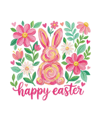 Brushstroke Pink Floral Bunny "Happy Easter" Typography – Easter Ready to Press DTF Transfer