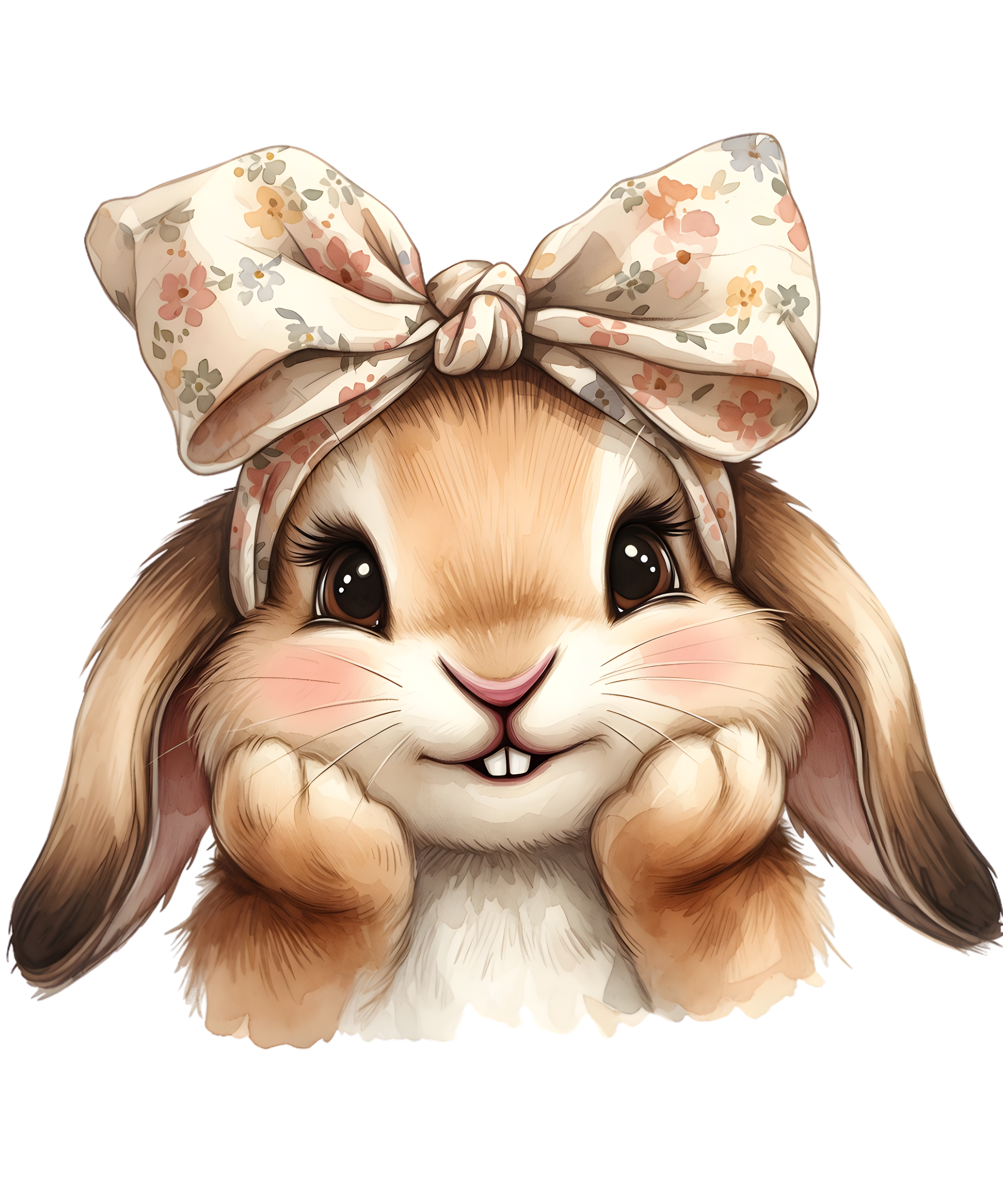 Watercolor Coquette Bunny with Floral Bow – Easter Ready to Press DTF Transfer