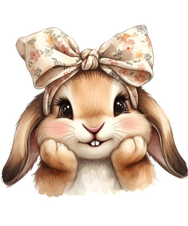 Watercolor Coquette Bunny with Floral Bow – Easter Ready to Press DTF Transfer