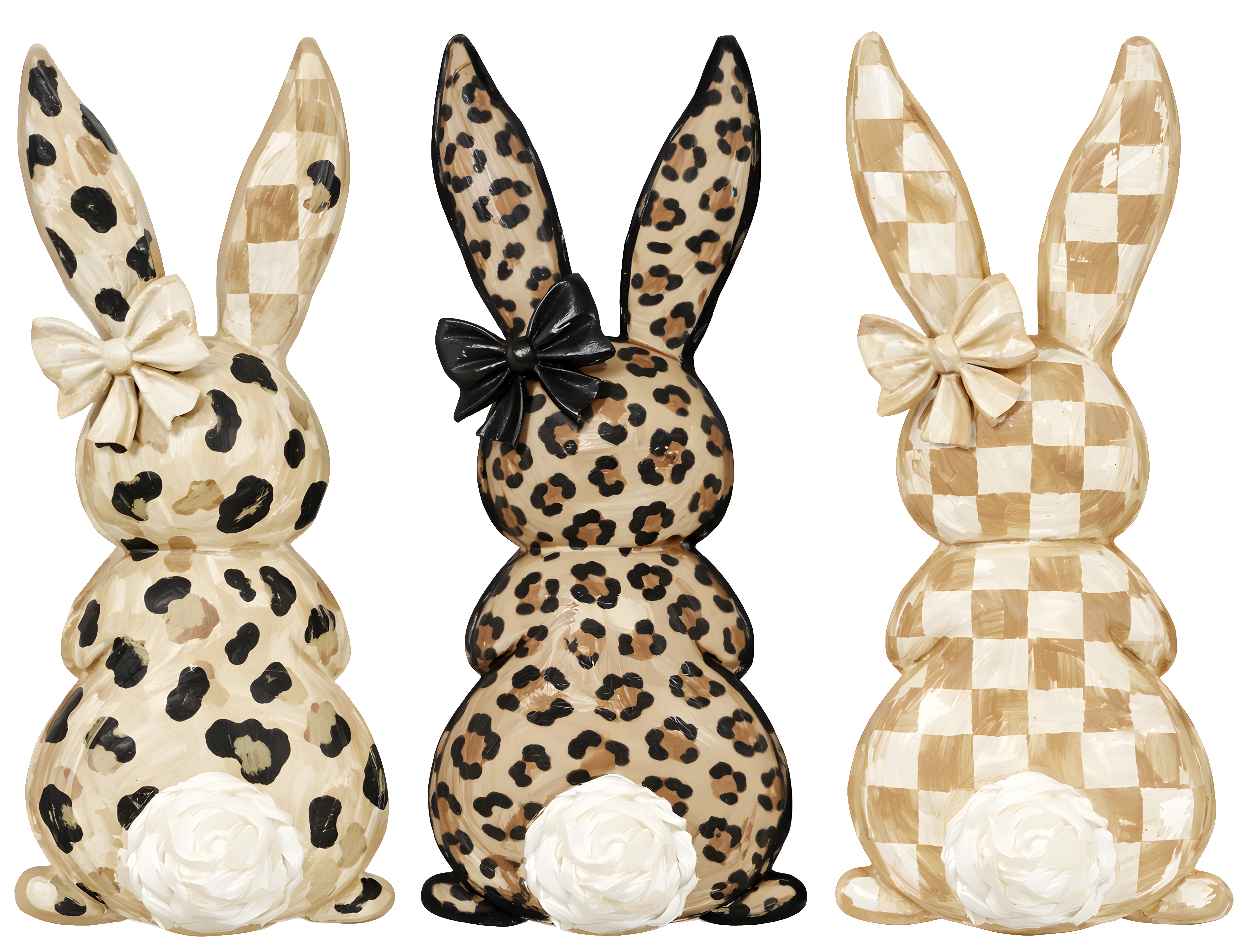 Leopard & Checkered Trio Easter Bunnies with Bows – Easter Ready to Press DTF Transfer