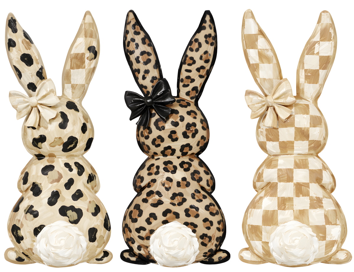 Leopard & Checkered Trio Easter Bunnies with Bows – Easter Ready to Press DTF Transfer