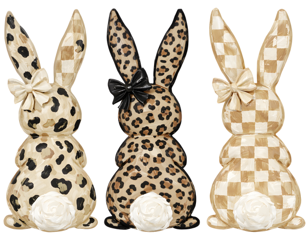 Leopard & Checkered Trio Easter Bunnies with Bows – Easter Ready to Press DTF Transfer