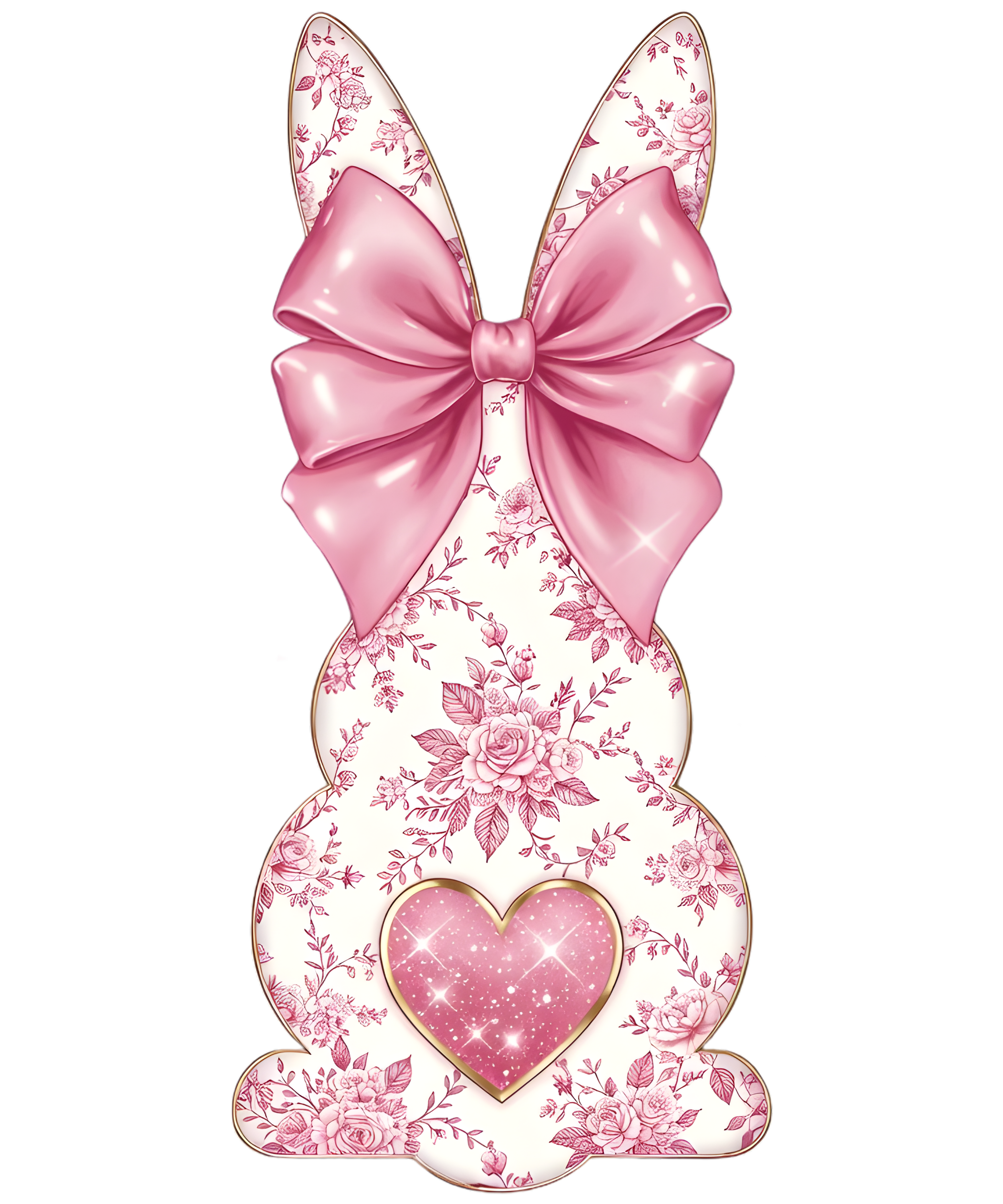 Pink Floral Coquette Bunny with Satin Bow & Sparkle Heart – Easter Ready to Press DTF Transfer