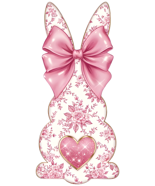 Pink Floral Coquette Bunny with Satin Bow & Sparkle Heart – Easter Ready to Press DTF Transfer