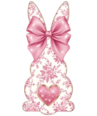 Pink Floral Coquette Bunny with Satin Bow & Sparkle Heart – Easter Ready to Press DTF Transfer