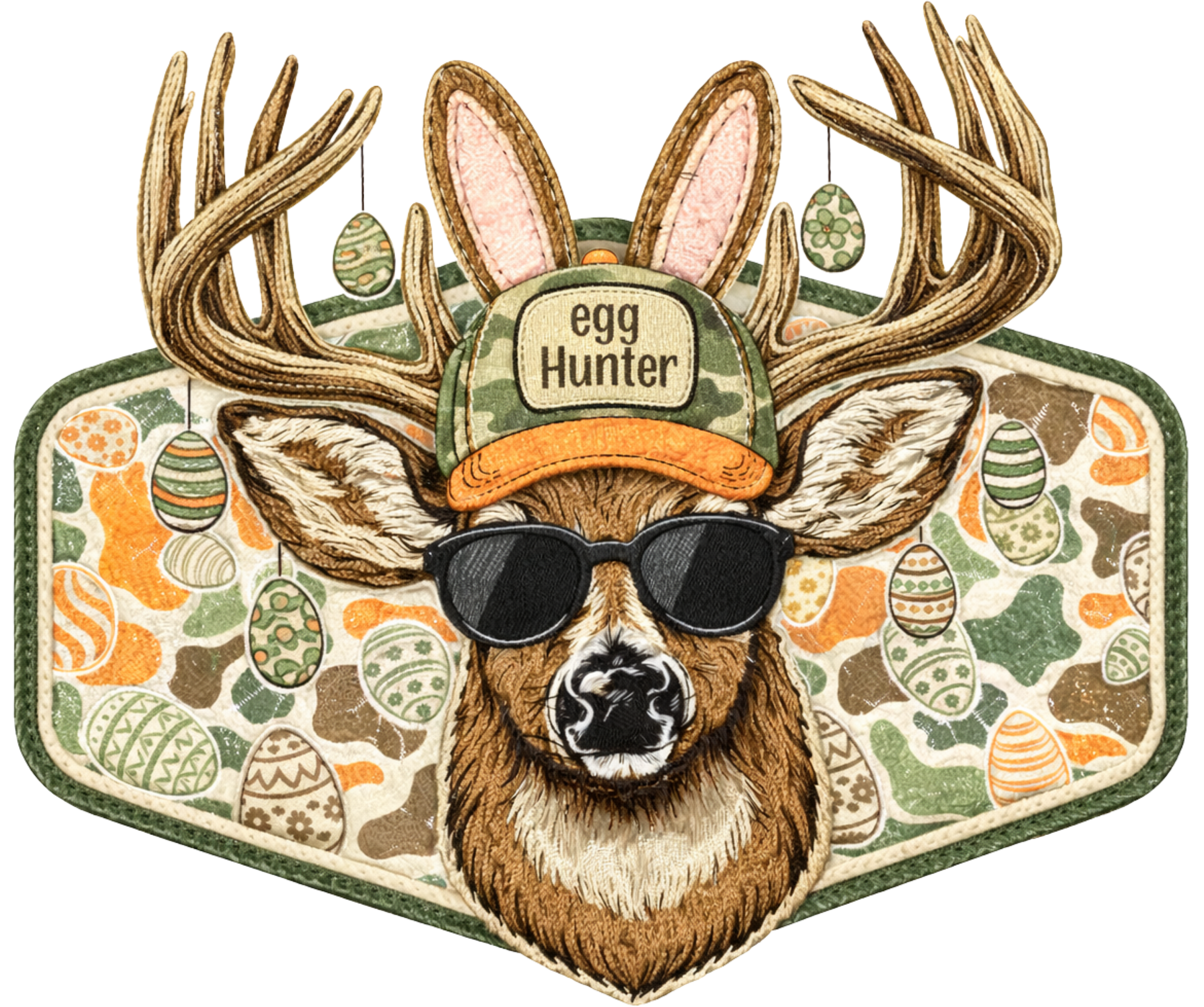 Camo Deer Egg Hunter with Sunglasses & Bunny Ears – Easter Ready to Press DTF Transfer