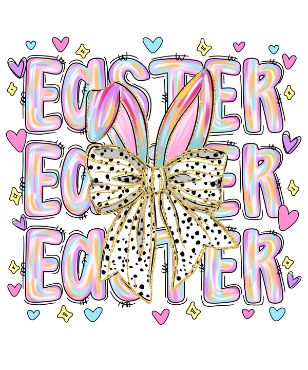 Pastel Brushstroke "Easter" Stacked Typography with Dalmatian Bow – Easter Ready to Press DTF Transfer