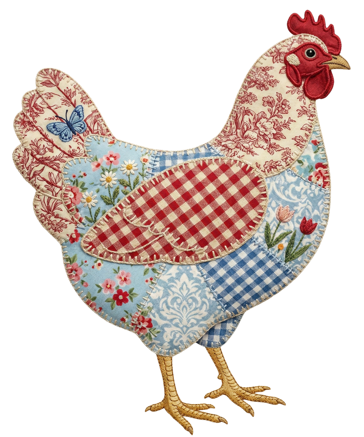 Vintage Floral & Gingham Patchwork Chicken Silhouette – Easter Ready to Press DTF Transfer