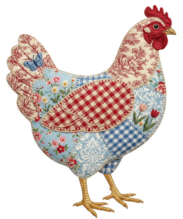Vintage Floral & Gingham Patchwork Chicken Silhouette – Easter Ready to Press DTF Transfer