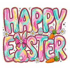 Pastel Peppy Brushstroke "Happy Easter" with Gold Glitter Edge – Easter Ready to Press DTF Transfer