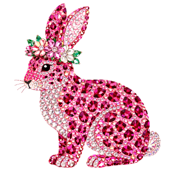 Pink Leopard Rhinestone Easter Bunny with Floral Crown – Easter Ready to Press DTF Transfer