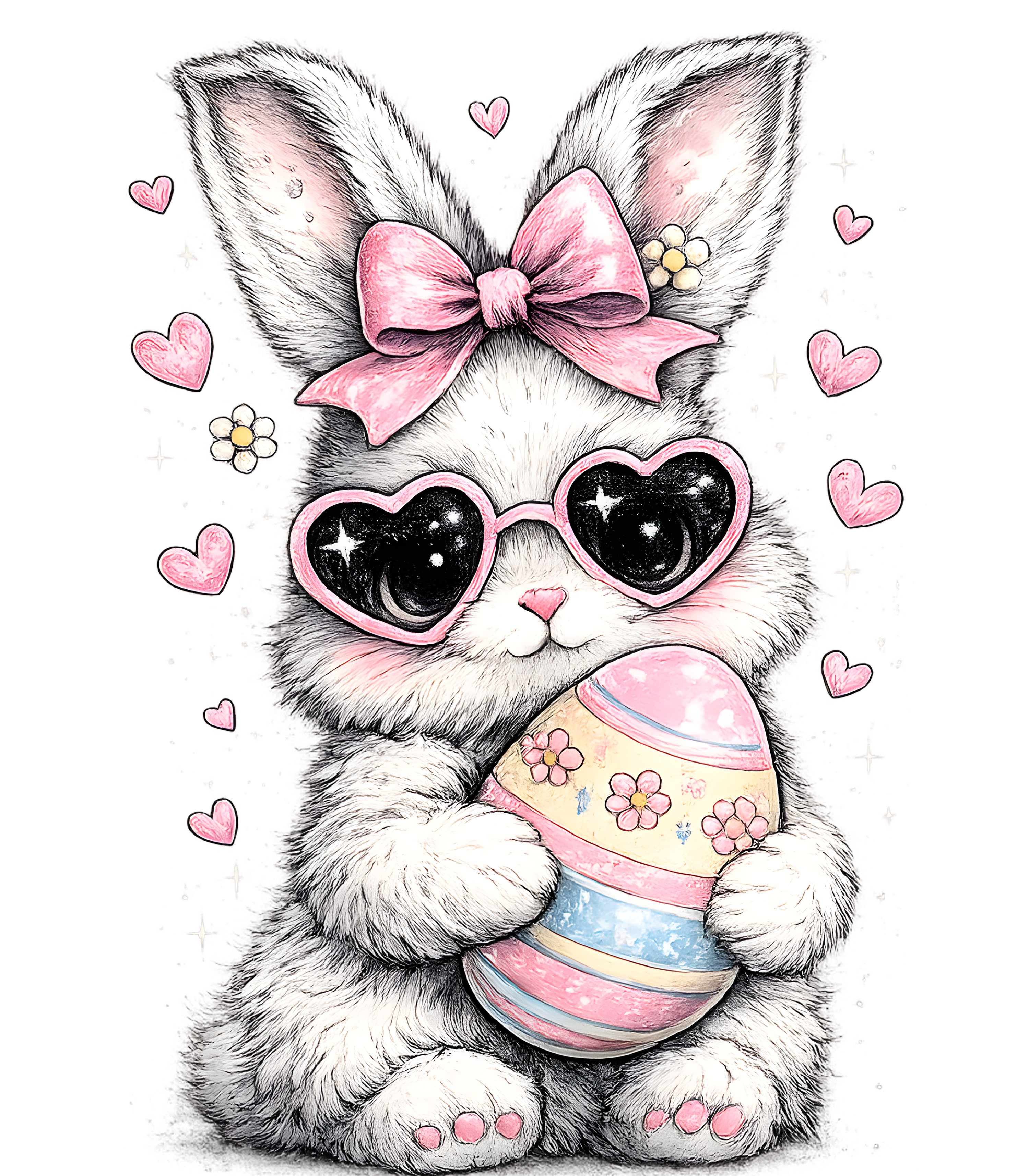 Retro Preppy Bunny with Heart Glasses & Easter Egg – Easter Ready to Press DTF Transfer