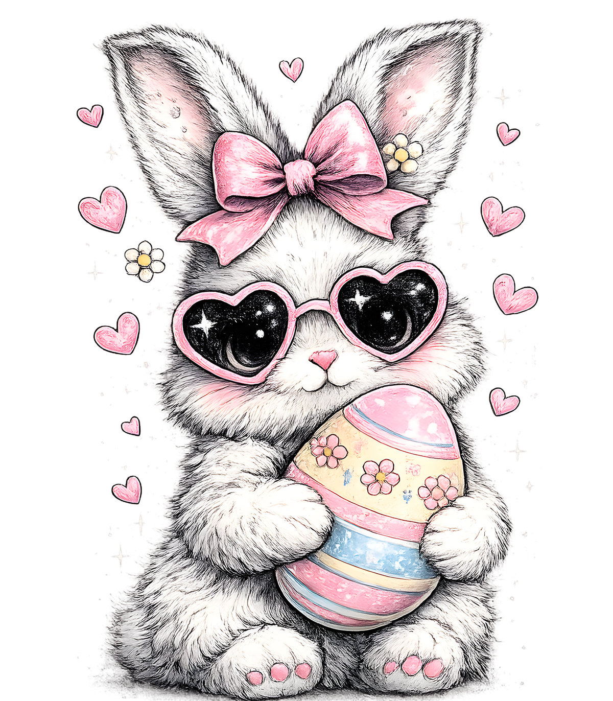 Retro Preppy Bunny with Heart Glasses & Easter Egg – Easter Ready to Press DTF Transfer