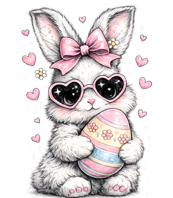 Retro Preppy Bunny with Heart Glasses & Easter Egg – Easter Ready to Press DTF Transfer