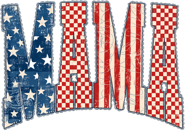 Preppy Patriotic Mama Checkered American Flag Retro Fourth of July Mom Graphic – 4th of July Ready to Press DTF Transfer