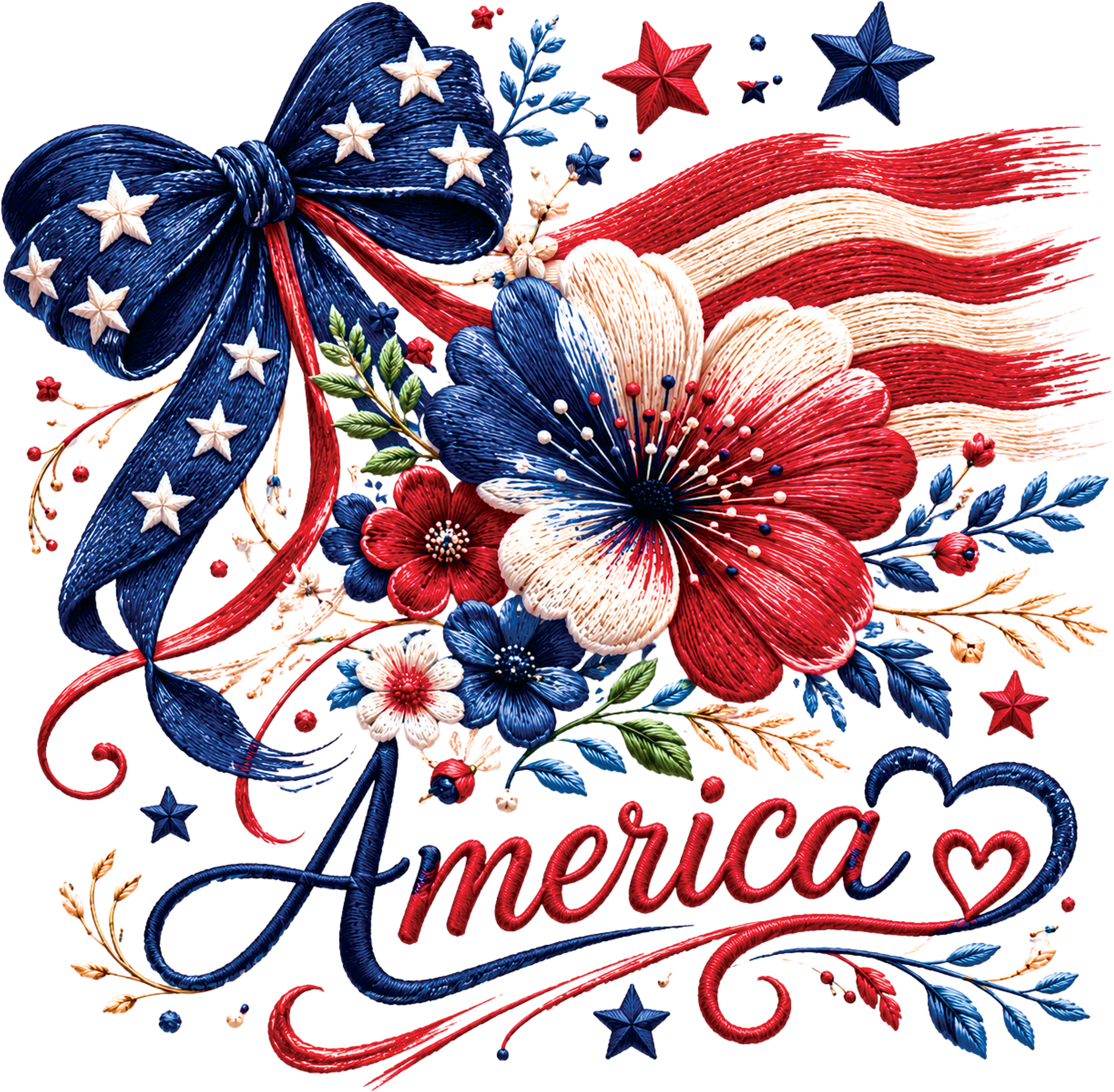 Patriotic America Floral Bow American Flag Coquette Fourth of July Graphic – 4th of July Ready to Press DTF Transfer