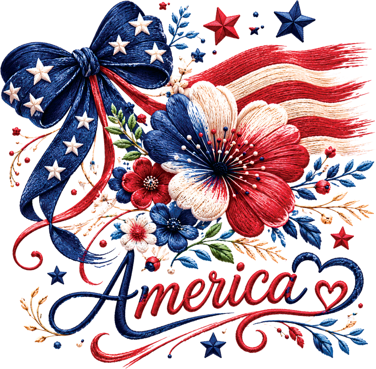 Patriotic America Floral Bow American Flag Coquette Fourth of July Graphic – 4th of July Ready to Press DTF Transfer
