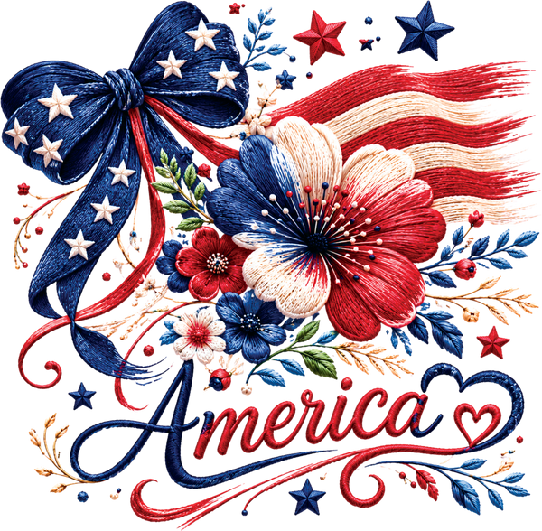 Patriotic America Floral Bow American Flag Coquette Fourth of July Graphic – 4th of July Ready to Press DTF Transfer