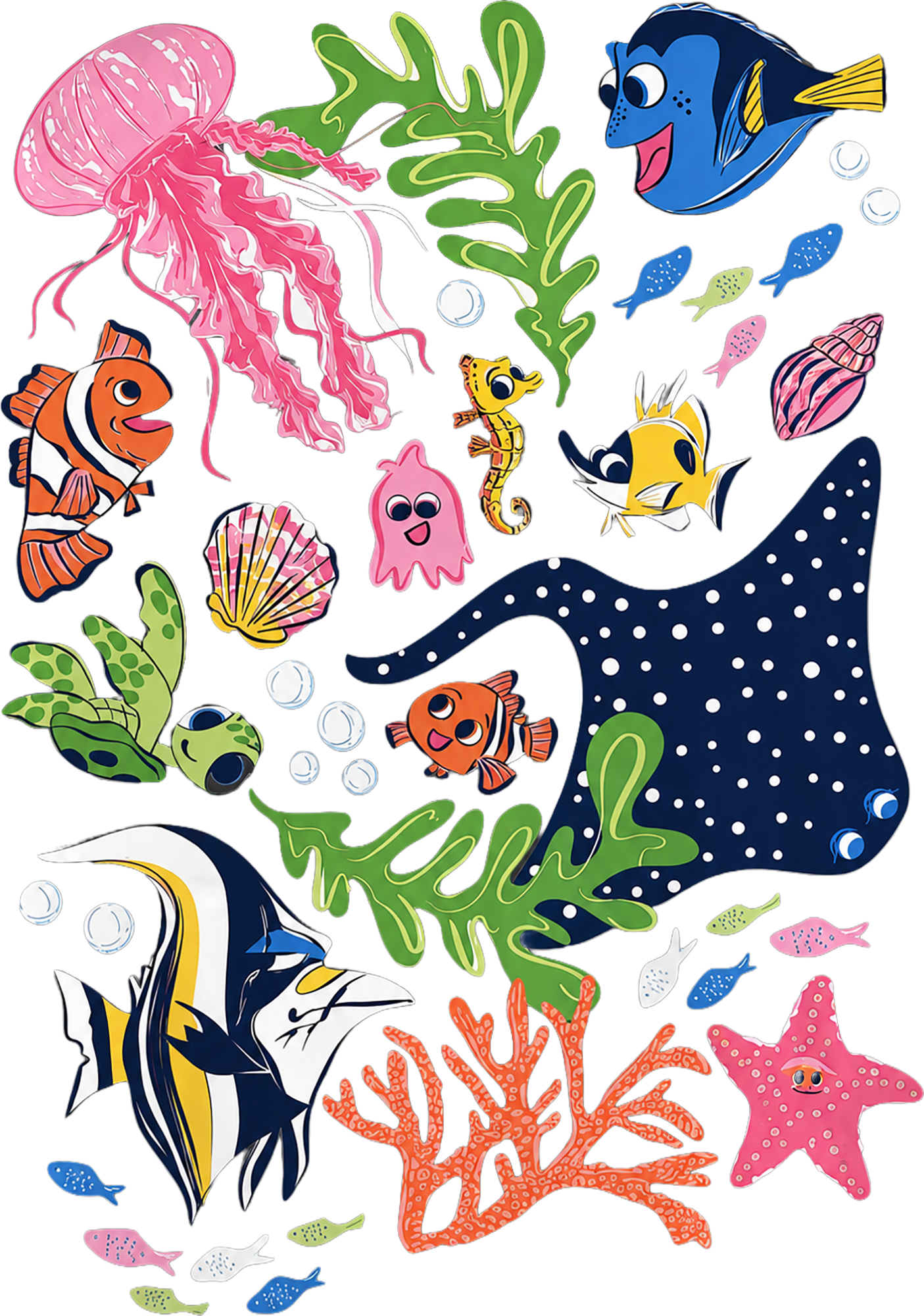 Cute Ocean Sea Life Cartoon Fish Jellyfish Coral Underwater Marine Animals Graphic – Animals Ready to Press DTF Transfer