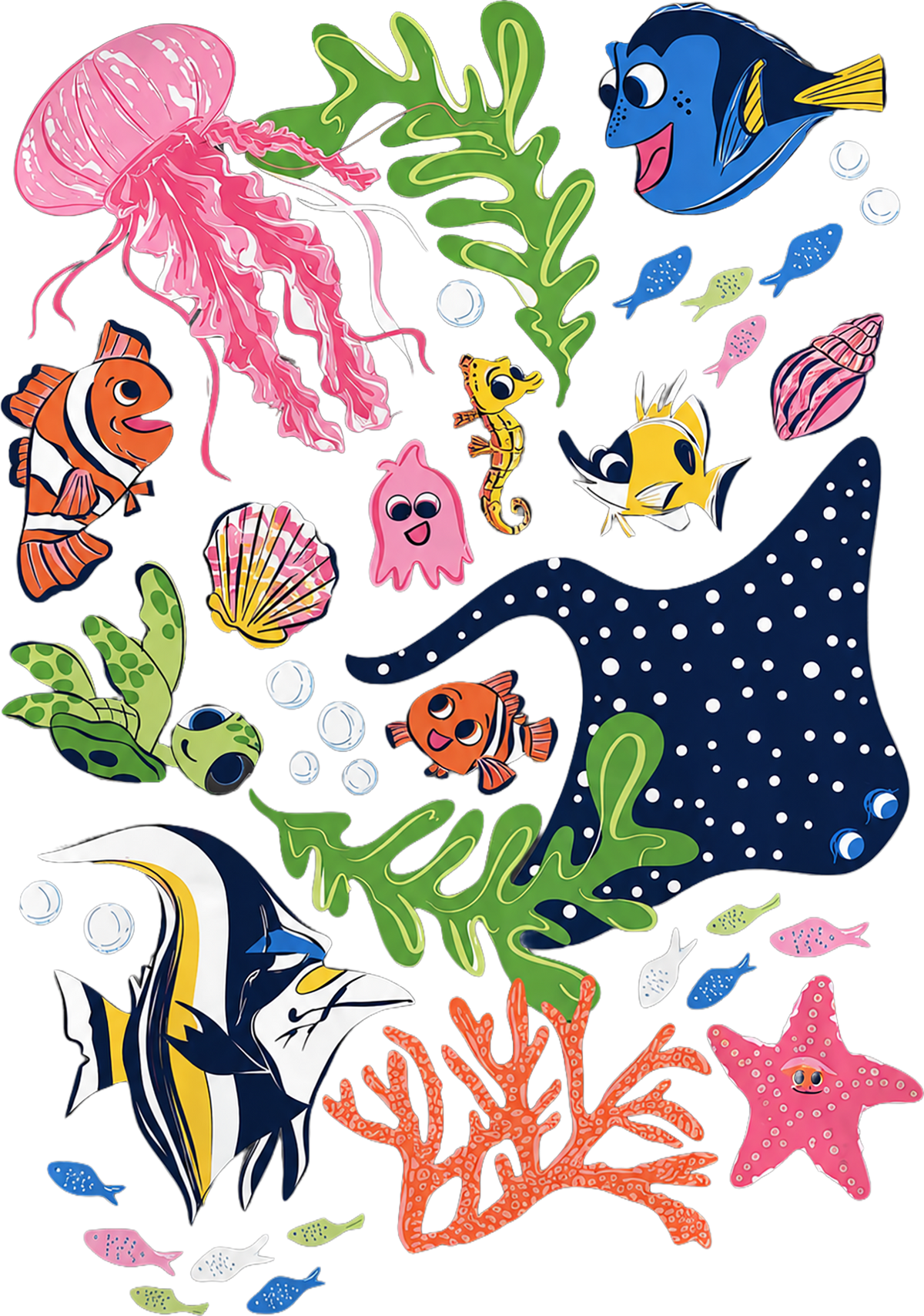 Cute Ocean Sea Life Cartoon Fish Jellyfish Coral Underwater Marine Animals Graphic – Animals Ready to Press DTF Transfer