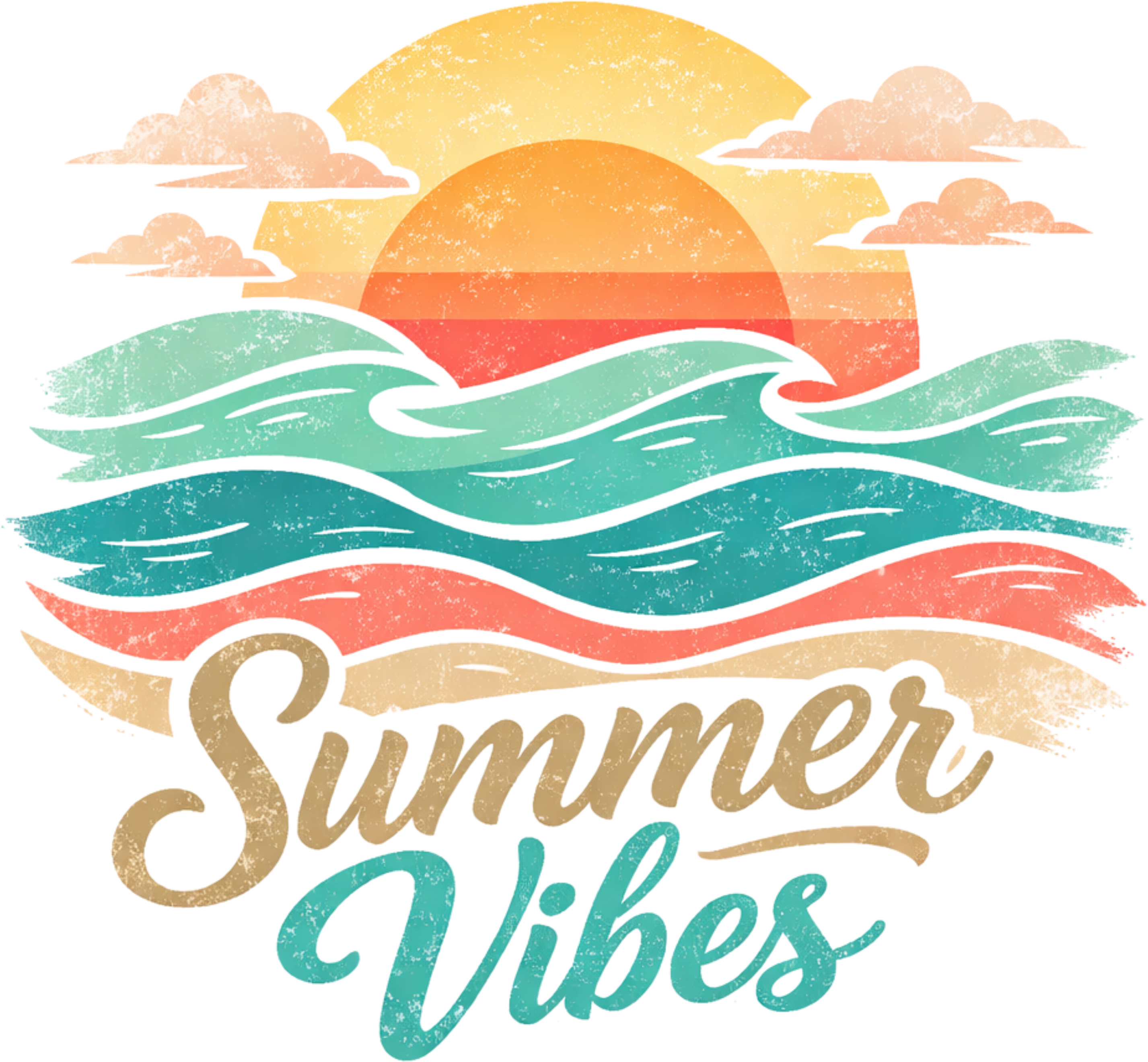 Summer Vibes Retro Beach Sunset Ocean Waves Vintage Coastal Graphic – Summer Ready to Press DTF Transfer