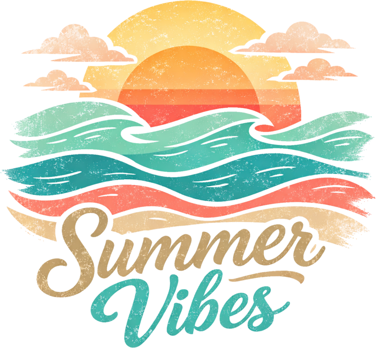 Summer Vibes Retro Beach Sunset Ocean Waves Vintage Coastal Graphic – Summer Ready to Press DTF Transfer