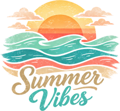Summer Vibes Retro Beach Sunset Ocean Waves Vintage Coastal Graphic – Summer Ready to Press DTF Transfer