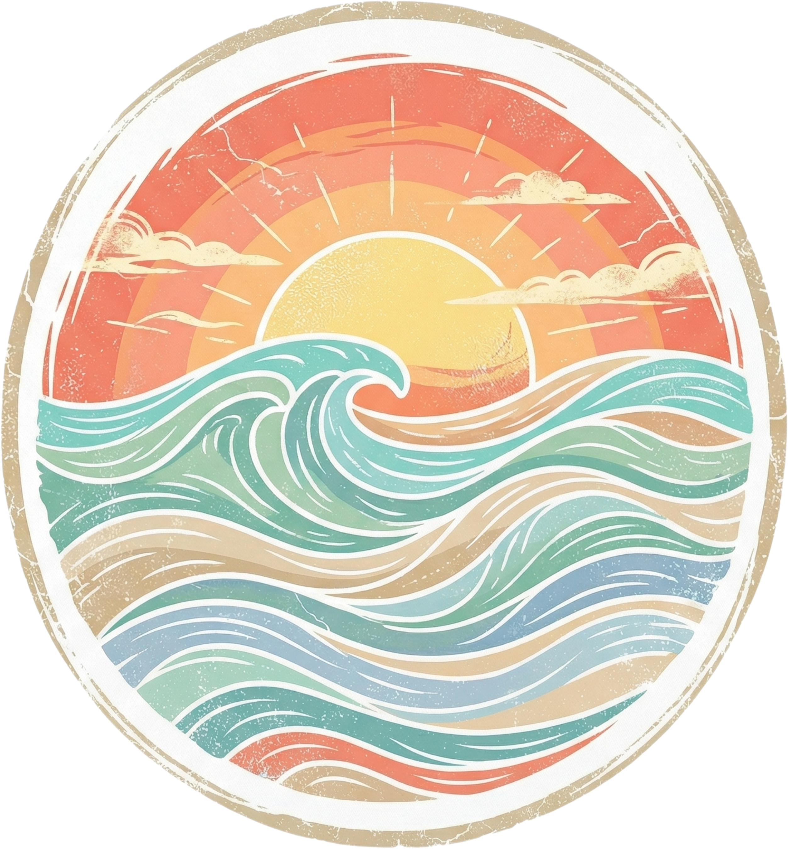 Retro Coastal Ocean Waves Sunset Beach Vintage Summer Graphic – Summer Ready to Press DTF Transfer