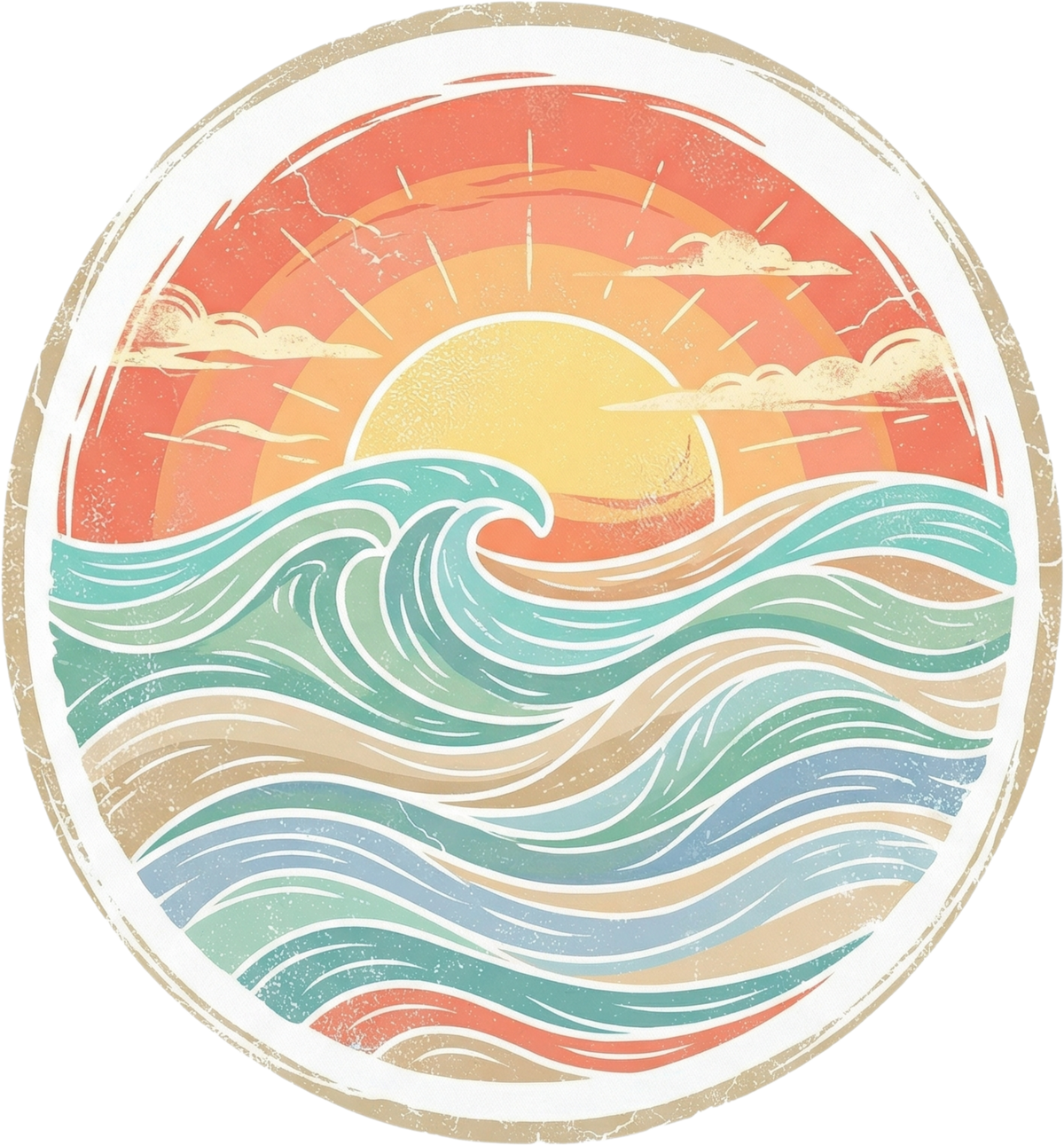 Retro Coastal Ocean Waves Sunset Beach Vintage Summer Graphic – Summer Ready to Press DTF Transfer