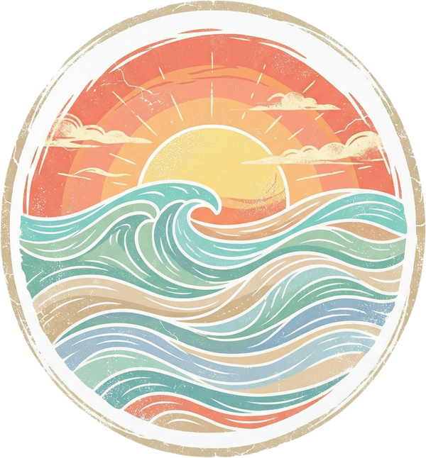 Retro Coastal Ocean Waves Sunset Beach Vintage Summer Graphic – Summer Ready to Press DTF Transfer