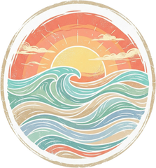Retro Coastal Ocean Waves Sunset Beach Vintage Summer Graphic – Summer Ready to Press DTF Transfer