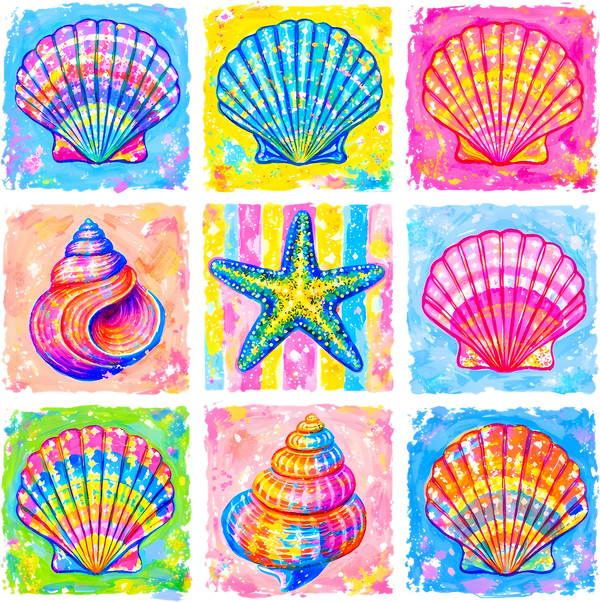 Colorful Coastal Seashells Starfish Ocean Beach Watercolor Clipart Bundle – Summer Ready to Press DTF Transfer