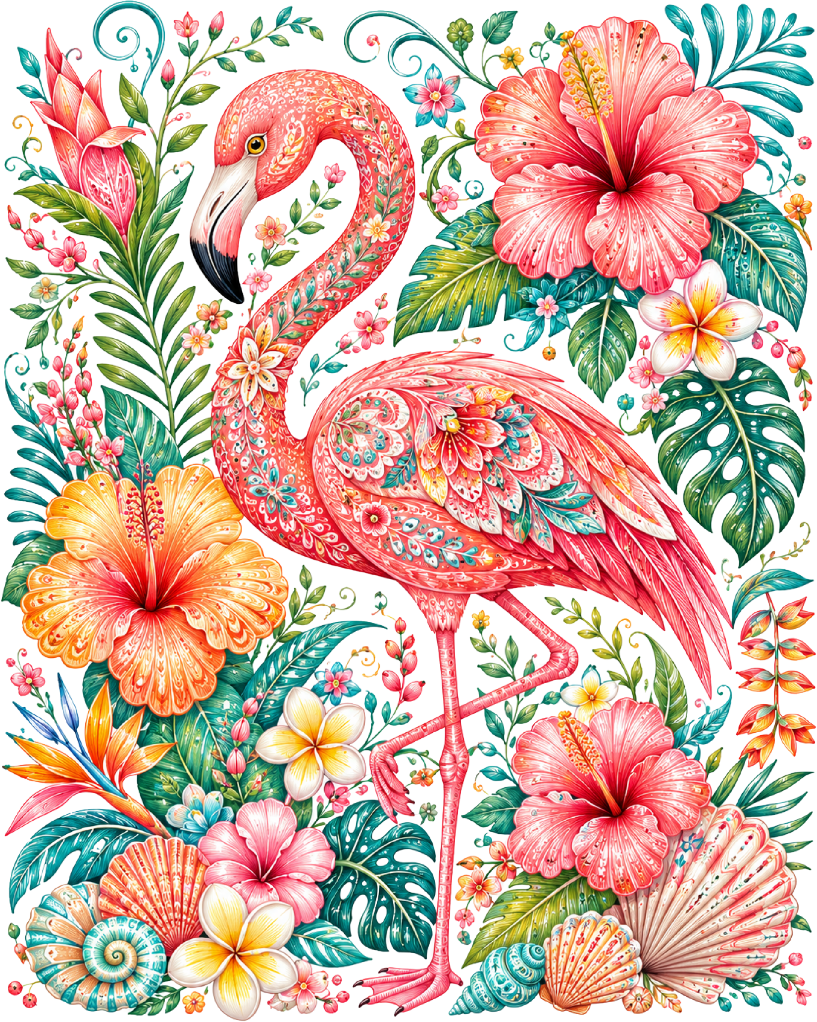 Tropical Pink Flamingo Floral Hibiscus Paradise Summer Beach Graphic – Summer Ready to Press DTF Transfer