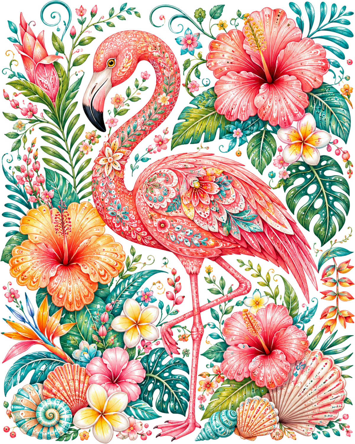 Tropical Pink Flamingo Floral Hibiscus Paradise Summer Beach Graphic – Summer Ready to Press DTF Transfer